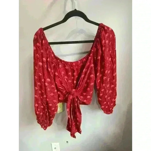 Citrine Teza Collection Renee Tie Versatile Crop Printed Long Sleeve Top Large - Picture 6 of 8